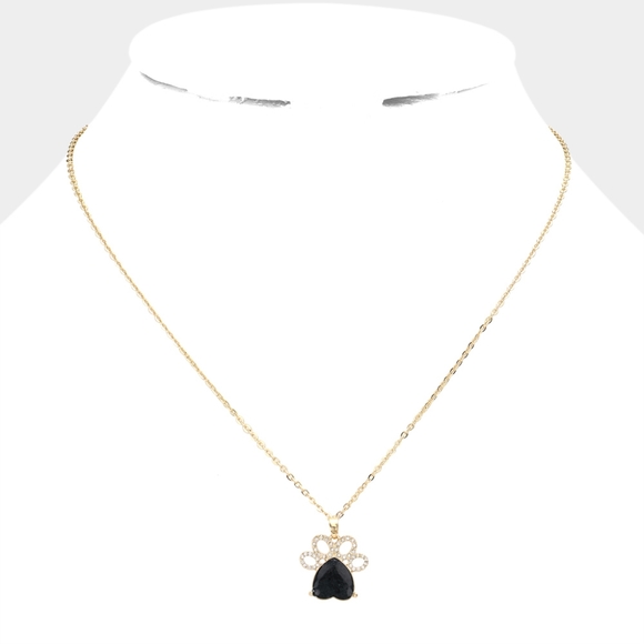 Glittered Black Heart Pointed Paw Charm Pendant Necklace Chain Gold Jewelry Dog - Picture 2 of 2